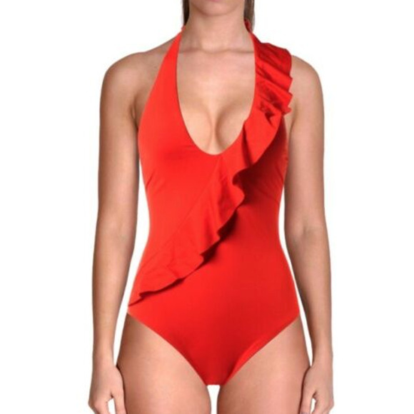 RALPH LAUREN Halter Bleach Club Ruffle Halter One-Piece Swimsuit Red 6 NWT - Picture 4 of 6